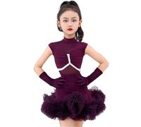 EFLALYHG Gonna da Ballo per Ragazze, Abiti da Ballo per Bambini, Abbigliamento per Ballo Latino Salsa Samba Rumba Tango Competizione esibizione Costume,Viola,170