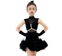 EFLALYHG Gonna da Ballo per Ragazze, Abiti da Ballo per Bambini, Abbigliamento per Ballo Latino Salsa Samba Rumba Tango Competizione esibizione Costume,Nero,130