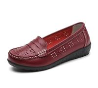 EFLALYHG Mocassini Comodi da Donna in Pelle, da Guida Antiscivolo Casual, da Lavoro da Infermiera con Punta Tonda Scarpe morbide da Passeggio,Wine Red,36 EU