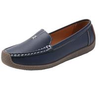 EFLALYHG Mocassini da Donna in Pelle Comodi Antiscivolo con Punta Tonda Slip on Scarpe da Guida,Dark Blue,36 EU