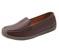 EFLALYHG Mocassini da Donna in Pelle Comodi Antiscivolo con Punta Tonda Slip on Scarpe da Guida,Marrone,37 EU