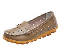 EFLALYHG Mocassini da Donna in Pelle Traforata, Comodi, Casual con Punta Tonda Scarpe Basse da Guida morbide da Passeggio da Barca Taglie Forti 35-44,Cachi,35 EU