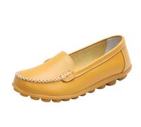 EFLALYHG Mocassini da Donna in Pelle Traforata, Comodi, Casual con Punta Tonda Scarpe Basse da Guida morbide da Passeggio da Barca Taglie Forti 35-44,Yellow 1,43 EU