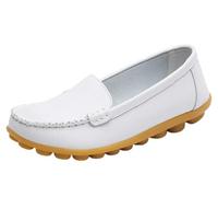 EFLALYHG Mocassini da Donna in Pelle Traforata, Comodi, Casual con Punta Tonda Scarpe Basse da Guida morbide da Passeggio da Barca Taglie Forti 35-44,White1,40 EU