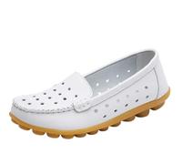 EFLALYHG Mocassini da Donna in Pelle Traforata, Comodi, Casual con Punta Tonda Scarpe Basse da Guida morbide da Passeggio da Barca Taglie Forti 35-44,Bianca,35 EU
