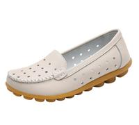 EFLALYHG Mocassini da Donna in Pelle Traforata, Comodi, Casual con Punta Tonda Scarpe Basse da Guida morbide da Passeggio da Barca Taglie Forti 35-44,Beige,43 EU