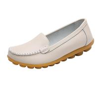 EFLALYHG Mocassini da Donna in Pelle Traforata, Comodi, Casual con Punta Tonda Scarpe Basse da Guida morbide da Passeggio da Barca Taglie Forti 35-44,Beige 1,41 EU