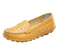 EFLALYHG Mocassini da Donna in Pelle Traforata, Comodi, Casual con Punta Tonda Scarpe Basse da Guida morbide da Passeggio da Barca Taglie Forti 35-44,Giallo,44 EU