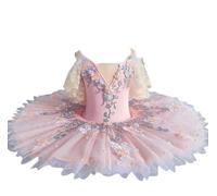 EFLALYHG Rosa,130, Vestito da tutù da Balletto Professionale per Bambine con Fiori Piatto da Principessa, Pancake Lago dei cigni Ballerina Costume da Competizione di Danza da palcoscenico