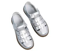 EFLALYHG Sandali in Pelle da Donna, Sandali da Spiaggia ortopedici Piatti con Plateau Stile retrò Scarpe da Passeggio Romane con Fori Cavi,Argento,38 EU