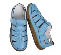 EFLALYHG Sandali in Pelle da Donna, Sandali da Spiaggia ortopedici Piatti con Plateau Stile retrò Scarpe da Passeggio Romane con Fori Cavi,Blu,37 EU