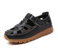 EFLALYHG Sandali Piatti in Pelle da Donna, Scarpe da Spiaggia Antiscivolo con Plateau, Sandali ortopedici con Fori Cavi, Scarpe da Passeggio Romane,Nero,39 EU