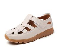EFLALYHG Sandali Piatti in Pelle da Donna, Scarpe da Spiaggia Antiscivolo con Plateau, Sandali ortopedici con Fori Cavi, Scarpe da Passeggio Romane,Beige,40 EU