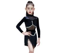 EFLALYHG Set di Abiti da Ballo Latino per Ragazze, Gonna con Frange per Balli Latino-Americani cha cha Rumba Samba Abbigliamento per esercitazioni di Danza,Nero,120