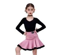 EFLALYHG Set di Costumi da Ballo Latino per Bambine, Vestito da Ballo da Sala per Bambini, Gonna da Competizione per Tango Samba Rumba Festa,Black Pink,160