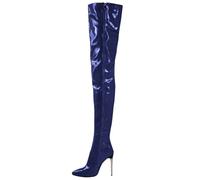 EFLALYHG Stivali Alti Fino alla Coscia da Donna con Tacco Alto, Stiletto Sexy, Tacco Sottile sopra Il Ginocchio, Scarpe da Pole Dance per spogliarelliste e Club,Blu,45 EU