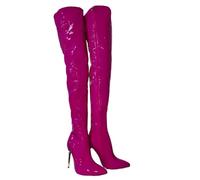 EFLALYHG Stivali Alti Fino alla Coscia da Donna con Tacco Alto, Stiletto Sexy, Tacco Sottile sopra Il Ginocchio, Scarpe da Pole Dance per spogliarelliste e Club,Rose Red,39 EU