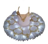 EFLALYHG Tutu da Balletto con Luce a LED, Il Lago dei cigni, Ballerina, Pancake, Vestito da Balletto per Bambini, tutù da Ballo con luci a LED,Bianca,130