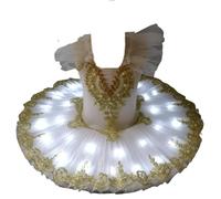EFLALYHG tutù da Balletto per Bambini con luci a LED per Donne e Ragazze Modello Lago dei cigni con tutù Pancake Costume da Ballo,Bianca,100