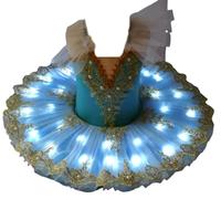 EFLALYHG tutù da Balletto per Bambini con luci a LED per Donne e Ragazze Modello Lago dei cigni con tutù Pancake Costume da Ballo,Blu,100