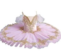 EFLALYHG tutù da Balletto Professionale per Ragazze, Piatto di Pancake tutù da Ballerina Abito da Festa per Bambini, Costume da Gara di Danza Classica,Rosa,160