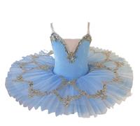 EFLALYHG tutù di Paillettes per Bambine, tutù di Pancake per Bambine, Abito da Festa per Ballerina Costume da Competizione di Danza Classica per Bambine,Blu,150