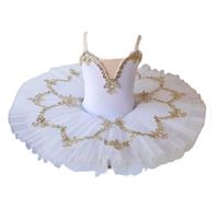 EFLALYHG tutù di Paillettes per Bambine, tutù di Pancake per Bambine, Abito da Festa per Ballerina Costume da Competizione di Danza Classica per Bambine,Bianca,170