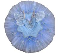 EFLALYHG Vestito da Balletto per Bambine, Senza Maniche, tutù da Balletto, Il Lago dei cigni, Vestito da Pancake, Body da Ginnastica per Bambini con Gonna Costume da Ballo,Blu,130