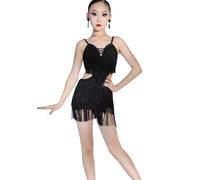 EFLALYHG Vestito da Ballo con Frange e Nappe per Bambine, per Latino Jazz Tango Rumba e Samba con Frange per Sala da Ballo e Fest,Nero,130