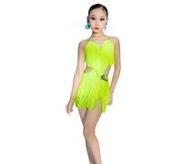 EFLALYHG Vestito da Ballo con Frange e Nappe per Bambine, per Latino Jazz Tango Rumba e Samba con Frange per Sala da Ballo e Fest,Giallo,160