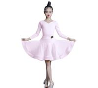 EFLALYHG Vestito da Ballo per Ragazze a Maniche Lunghe per spettacoli di Ballo da Sala Rumba e Samba Vestito da Competizione Festa di Compleanno o Travestimento,Pink 1,150