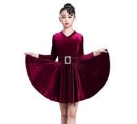 EFLALYHG Vestito Latino in Velluto per Ragazze, Maniche Lunghe Tango Ballo da Sala Competizione Latina Festa di Compleanno o Costume in Maschera,Viola,120