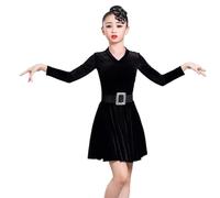 EFLALYHG Vestito Latino in Velluto per Ragazze, Maniche Lunghe Tango Ballo da Sala Competizione Latina Festa di Compleanno o Costume in Maschera,Nero,130