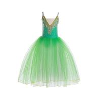 EFLALYHG Vestito Lungo da Balletto per Bambine Abbigliamento per spettacoli Danza per Bambini Costume Balletto Il Lago dei cigni Body da Ginnastica Gonna Professionale per Danza del Ventre,Verde,130