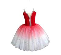 EFLALYHG Vestito Lungo da Balletto per Bambine Abbigliamento per spettacoli Danza per Bambini Costume Balletto Il Lago dei cigni Body da Ginnastica Gonna Professionale per Danza del Ventre,Rosso,120