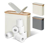 efluky 28L 2-in-1 Cestino per Carta Igienica con Coperchio, Cesto Portaoggetti in Bambù Stretto Cestino Bagno Porta Carta Igienica, Porta Rotolo Carta per 9-12 Rotoli di Carta Igienica, Beige