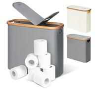 efluky 28L 2-in-1 Cestino per Carta Igienica con Coperchio, Cesto Portaoggetti in Bambù Stretto Cestino Bagno Porta Carta Igienica, Porta Rotolo Carta per 9-12 Rotoli di Carta Igienica, Grigio