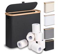 efluky 28L Cestino per Carta Igienica con Coperchio, Cesto Portaoggetti in Bambù Stretto Cestino Bagno Porta Carta Igienica, Porta Rotolo Carta da Terra per 9-12 Rotoli di Carta Igienica, Nero