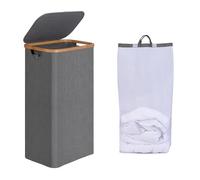 efluky Cesta Portabiancheria con Coperchio 75L, Cesto per la Biancheria Sottile con Tasca Interna Lavabile, Vassoio per la Biancheria con Manici in Bambù, Cesti Pieghevoli per la Lavanderia(Grigio)