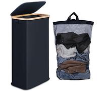 efluky Cesto per la Biancheria Sottile 63L, Cesto per la Biancheria con Coperchio, Vassoio per la Biancheria Pieghevole Nero con Manici in Bambù e Borsa Rimovibile per Camera da Letto, Lavanderia