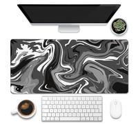 Eflxamz Tappetino da scrivania, con onde liquide e inchiostro nero bianco, grande tappetino per mouse da gioco con base antiscivolo e bordo cucito, 89,9 x 40 cm