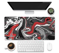 Eflxamz Tappetino da scrivania, con onde liquide e inchiostro nero, rosso e bianco, grande tappetino per mouse da gioco per scrivania, grande tastiera per computer, tappetino per mouse con base