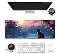 Eflxamz Tappetino da scrivania, gatto nero sotto l'albero di ciliegio, paesaggio giapponese, grande tappetino per mouse da gioco con base antiscivolo e bordo cucito, 80 x 30 cm