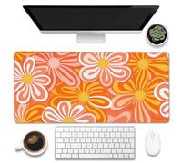 Eflxamz Tappetino da scrivania, stile hippie vintage, con fiori arancioni, grande tappetino per mouse da gaming, con base antiscivolo e bordo cucito, 89,9 x 40 cm