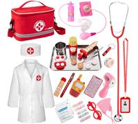 EFO SHM 34 Pezzi Kit Medico per Bambini con Vero Stetoscopio e Camice - Valigetta Dottore Portatile, Gioco di Ruolo Interattivo, Idea Regalo 3 4 5 6 Anni