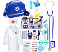 EFO SHM Valigetta Dottore Bambini, Kit Dottoressa Bambina con Vero Stetoscopio, Camice da Medico e Borsa da Medico Portatile, Regalo dai 3 Anni in Su