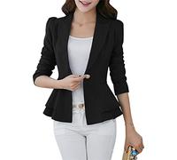 EFOFEI Blazer da Donna Slim con Un Bottone Blazer a Sbuffo in Vita Cardigan da Ufficio Semplice Nero XL
