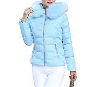 EFOFEI Cappotto Da Donna Corto Con Giacca Corta Alla Moda Parka Giù a Vita Alta Cappotto Sottile Con Cappuccio In Pelliccia Sintetica Blu S