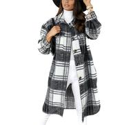 EFOFEI Donna Camicetta A Quadri Girare Giù Per Il Colletto Tops Baggy Lapel Button Giacche Fessura Laterale Cappotto Boyfriend Check Tunica Grigio Scuro S