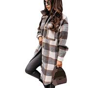 EFOFEI Donna Giacca Lunga Invernale Da Boscaiolo Tunica A Quadri Boyfriend Casual Blusa Button Down Tops Grigio S